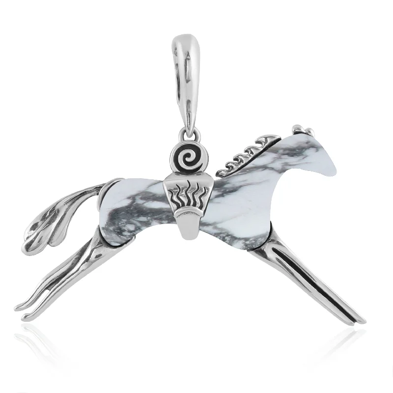 Sterling Silver White Howlite Running Horse Pendant Enhancer