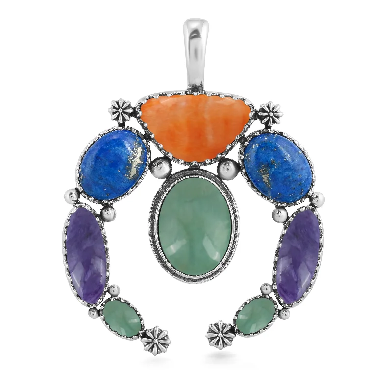 Southwestern Sterling Silver Multi-Color Gemstone Naja Pendant Enhancer