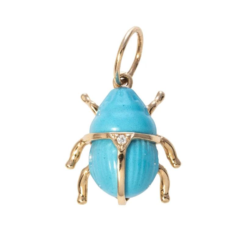 Turquoise & Diamond 14K Yellow Gold Beetle Charm