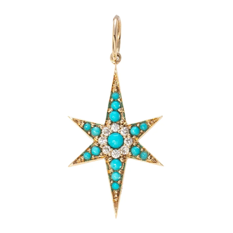 Turquoise & Diamond 14K Yellow Gold Starburst Pendant