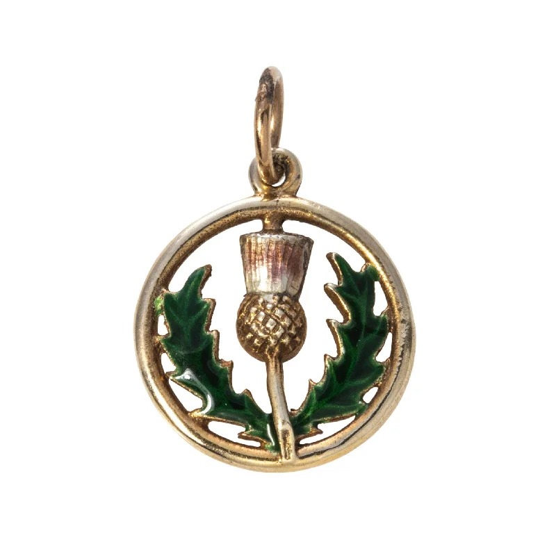 Vintage Scottish Thistle Enameled 14K Gold Charm