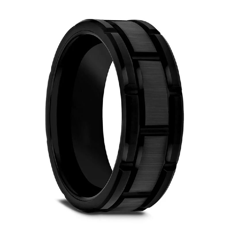 WINDSOR Beveled Black Tungsten Carbide Wedding Band